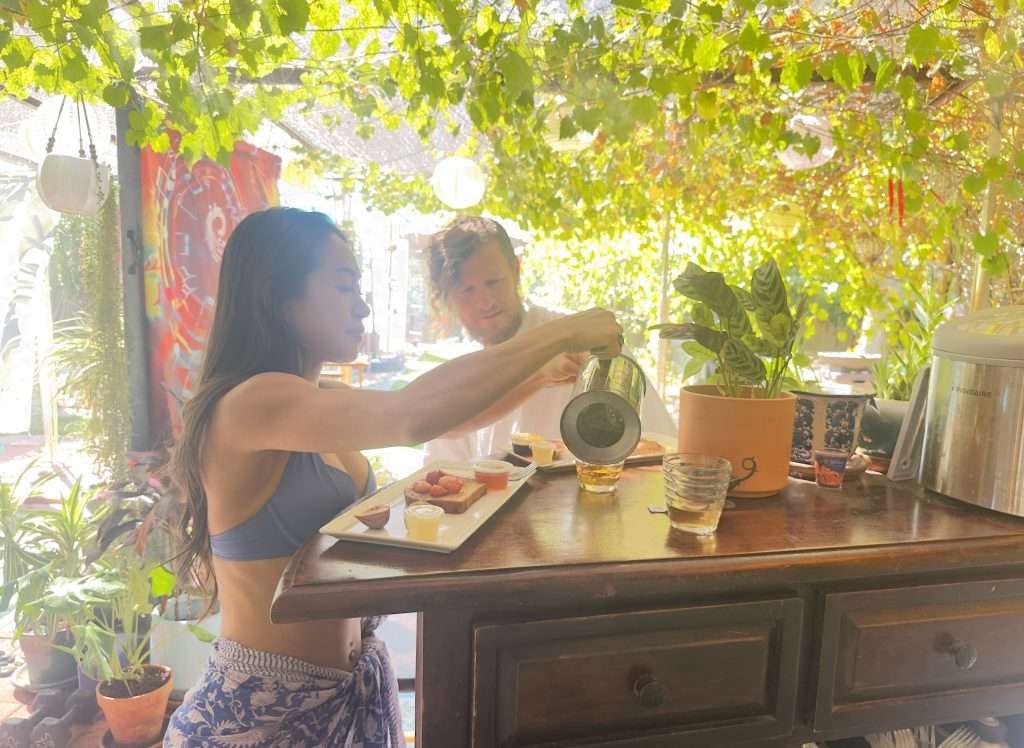 Couples at Rainforest Tea Bar with misters